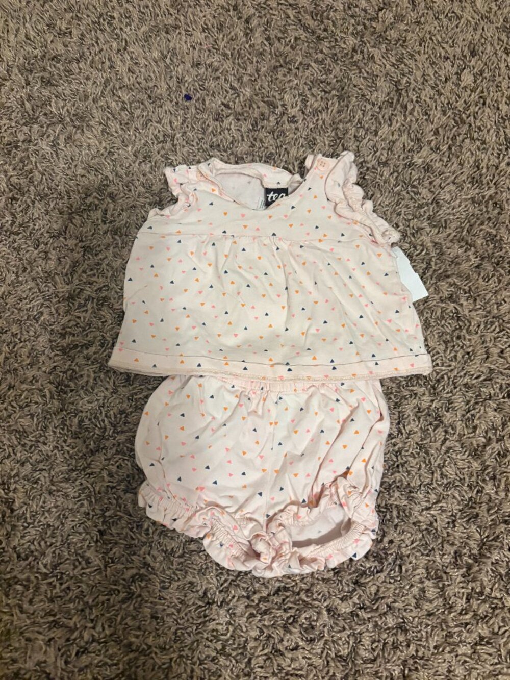 Tea Collection Outfit 9-12 Months Light Pink Short Sleeve Ruffle Shorts Cotton